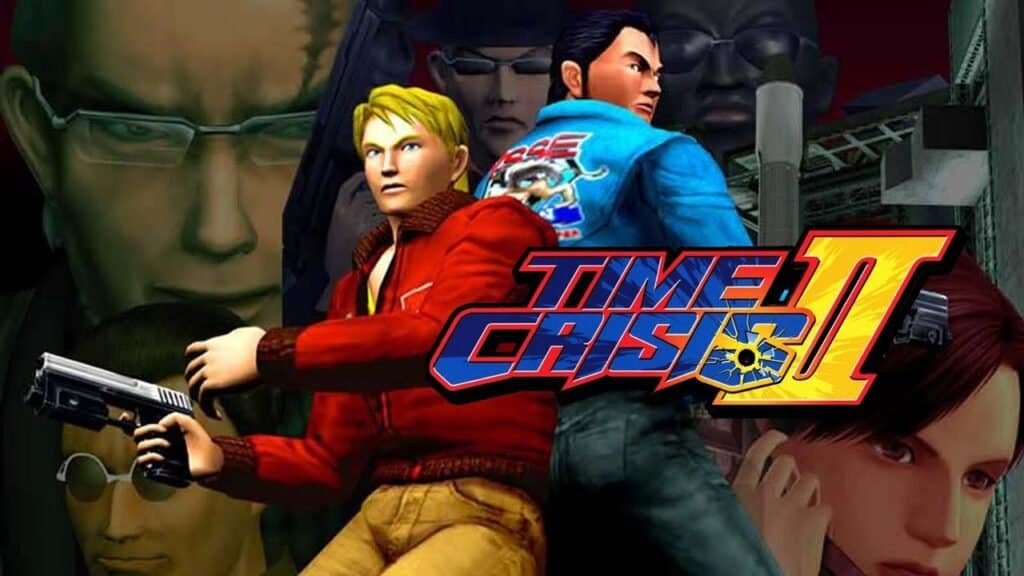 Time Crisis 2 arcade game with characters in action at Arcade Time Machine.