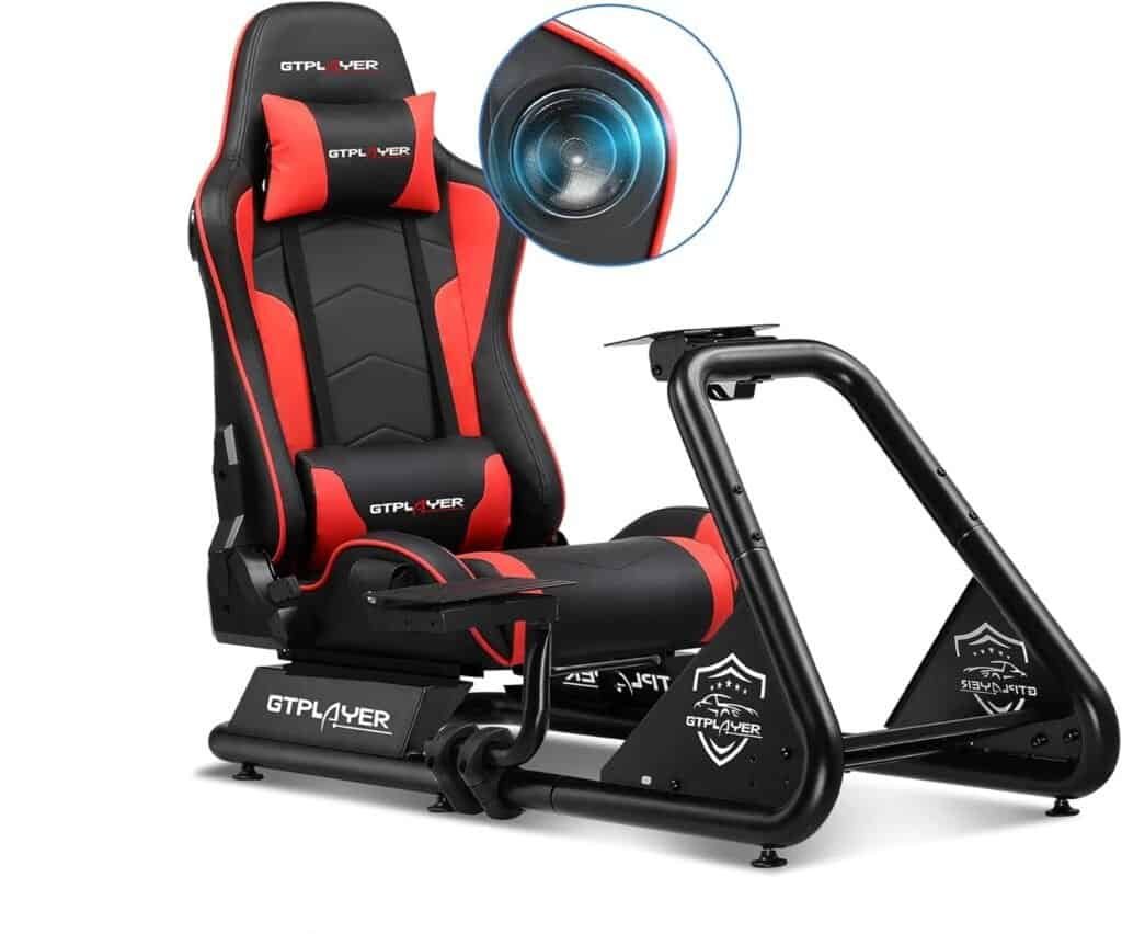 Racing seat and wheel gaming setup for arcade racing games.