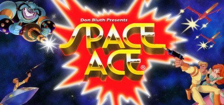 Colorful Space Ace arcade game poster with characters and stars.
